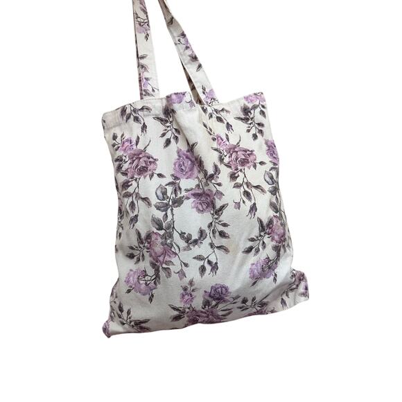 Loveshackfancy Floral Canvas Tote Bag Purple White - Picture 8 of 10
